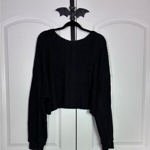 Goth Deep Black Relaxed Cropped Top textured Soft Material Wide Arm size 2X-3X